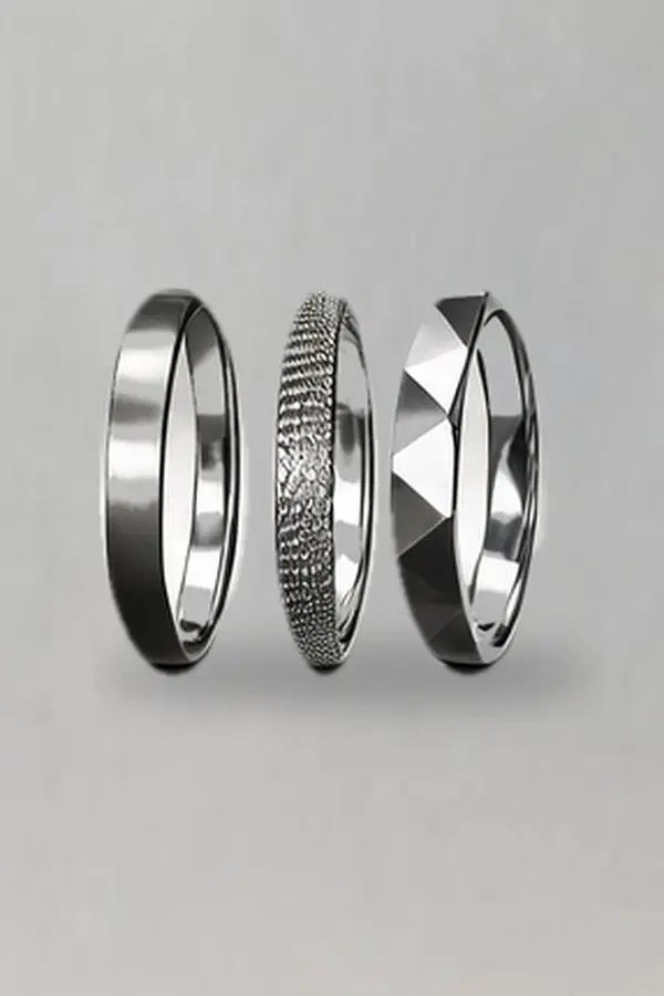 Illustration of the 5-piece stainless steel ring set