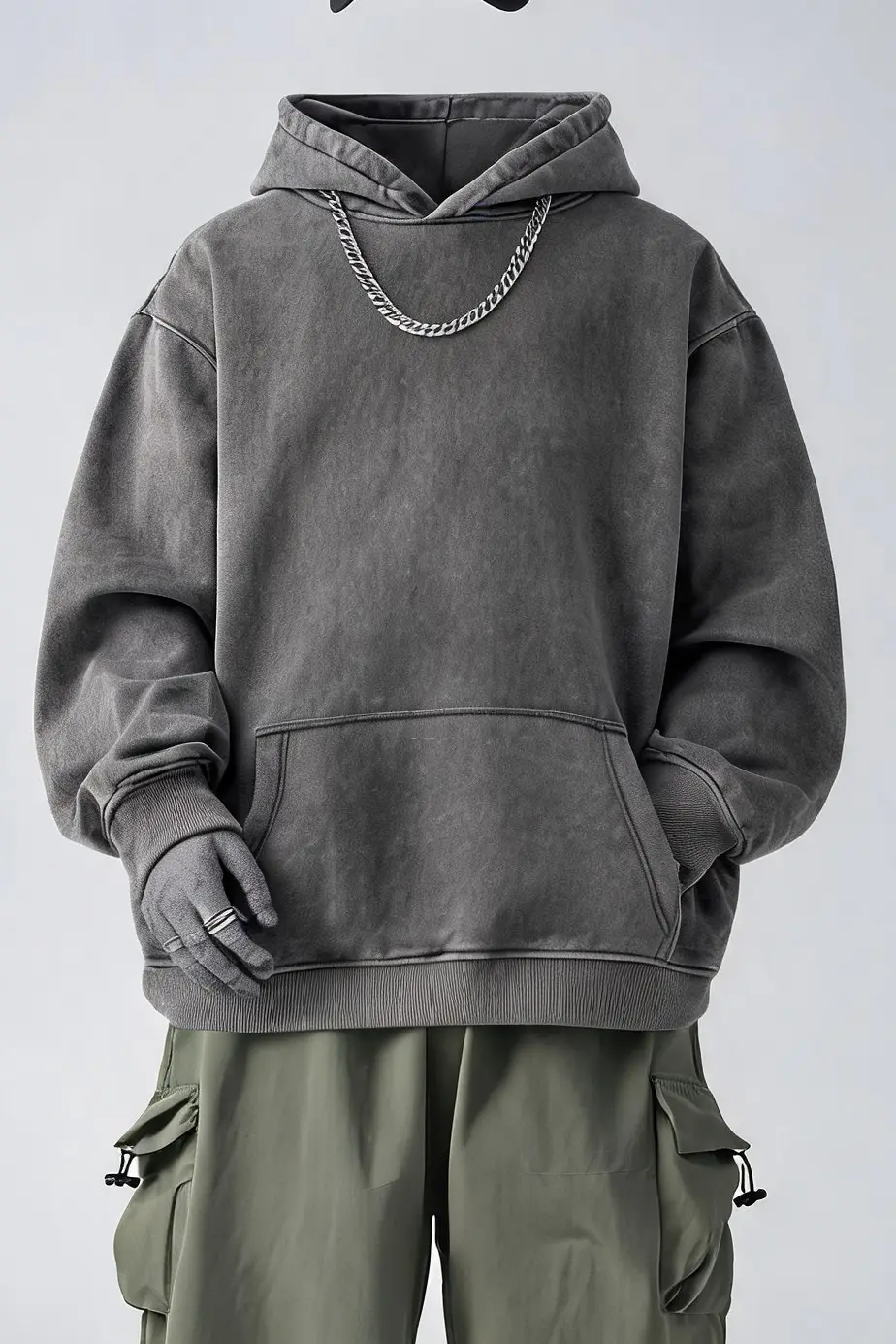 Illustration of the Dnzzs oversized acid-wash heavyweight hoodie
