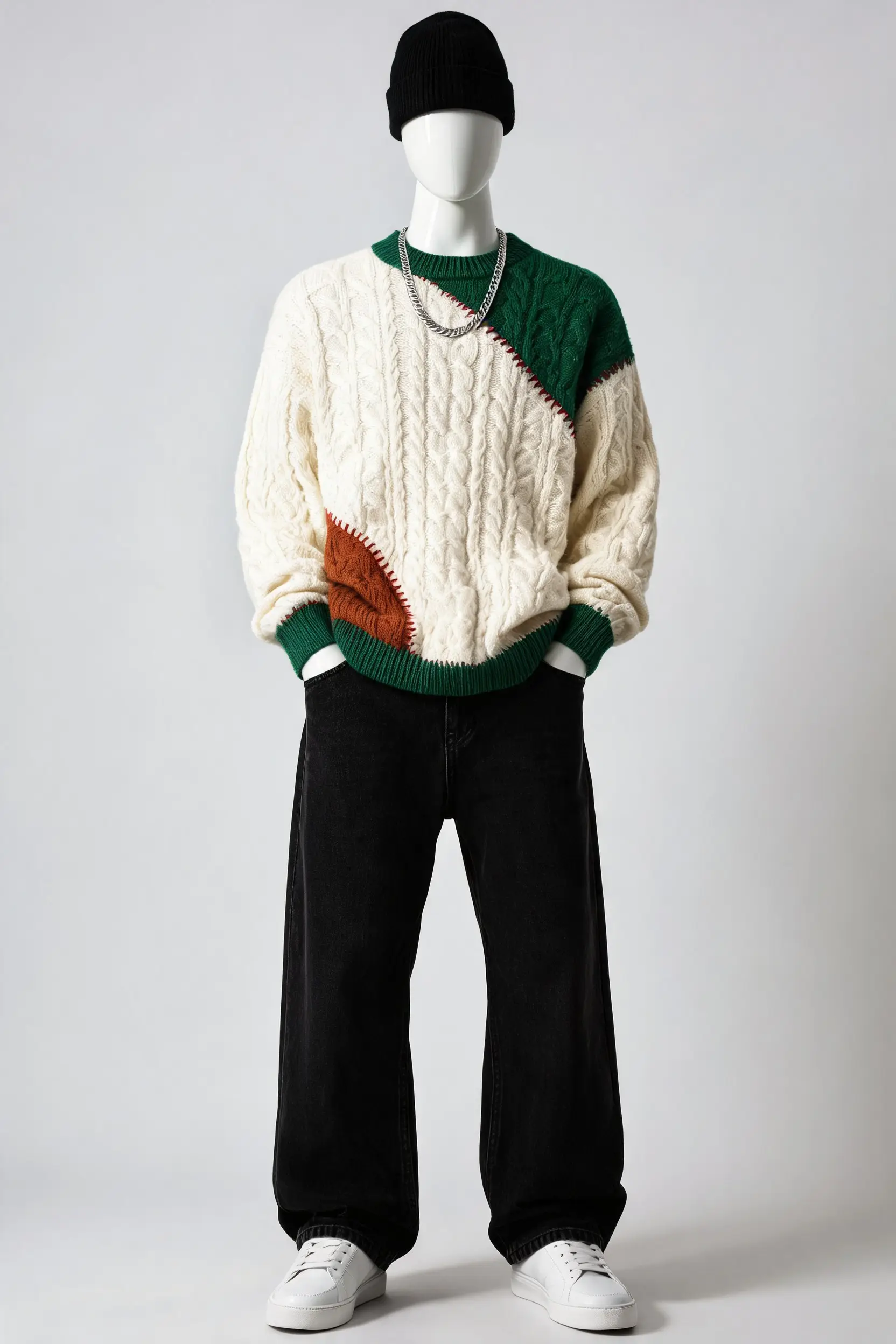Colour-block sweater fit outfit