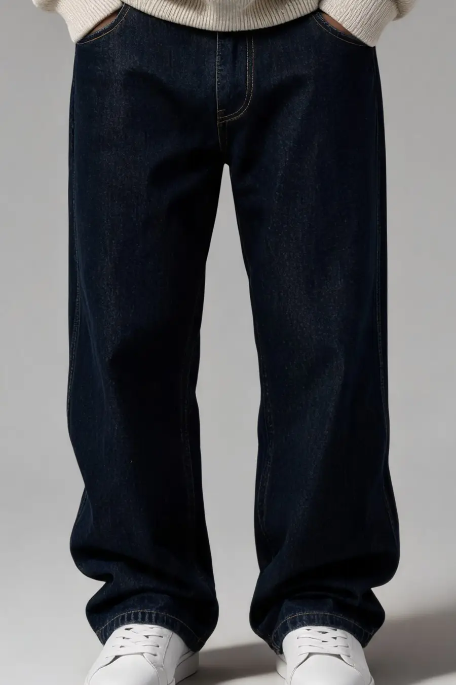 Illustration of the DAZY plain navy raw denim jeans