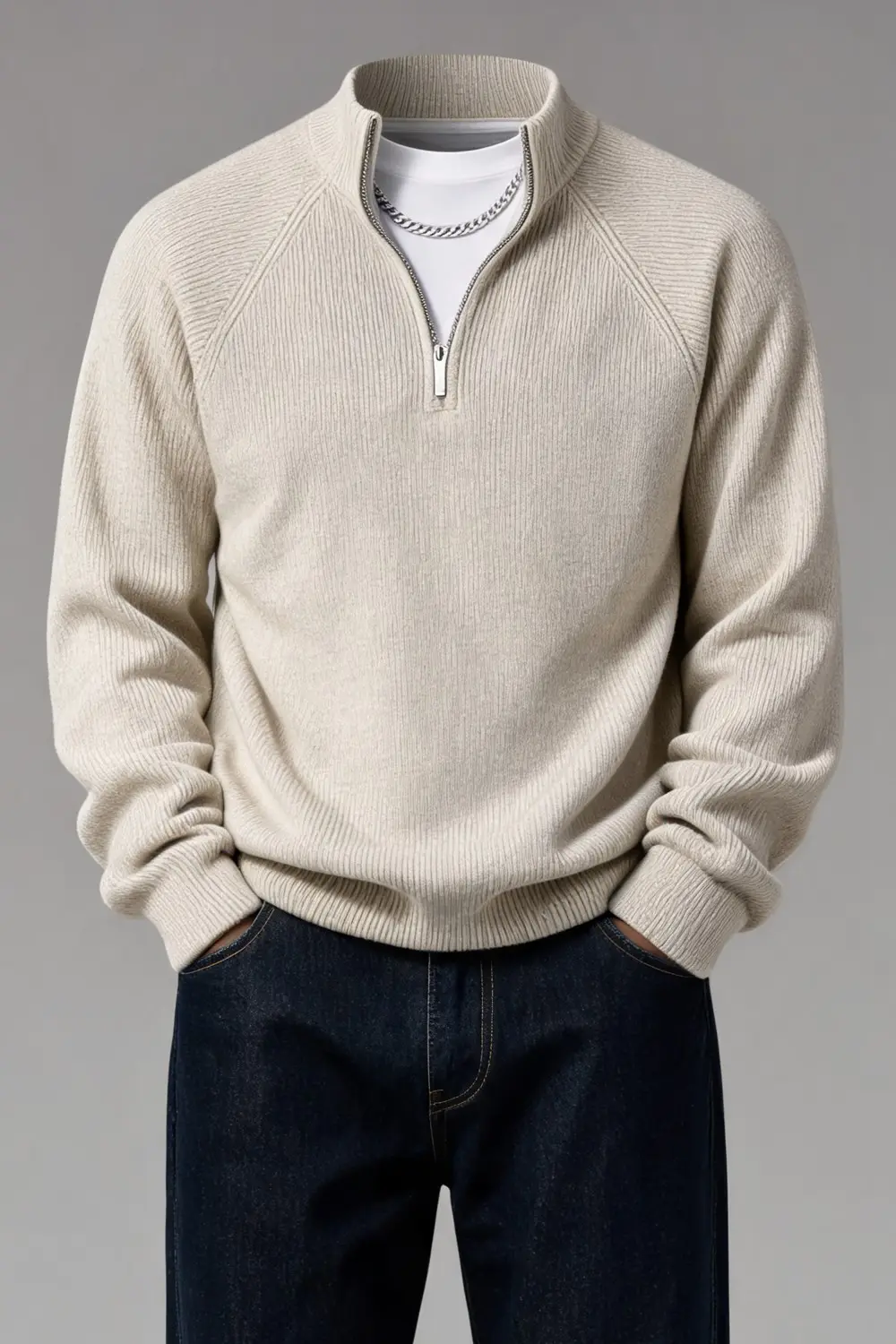 Illustration of the Marcello Vane rib-knit quarter zip sweater